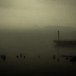 Brian Wolfe, "Waiting for the Ferry," foggy night at Newburgh's ferry pier.